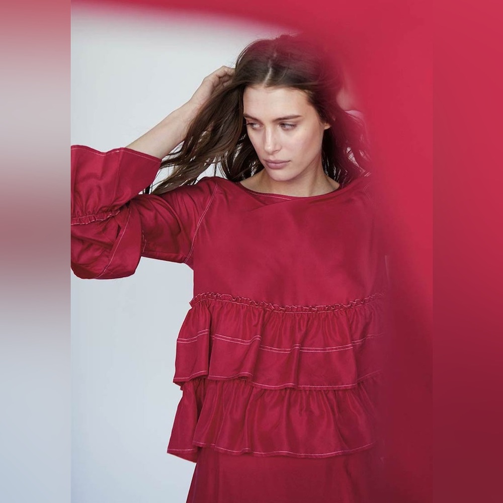 Club Monaco red silk blouse